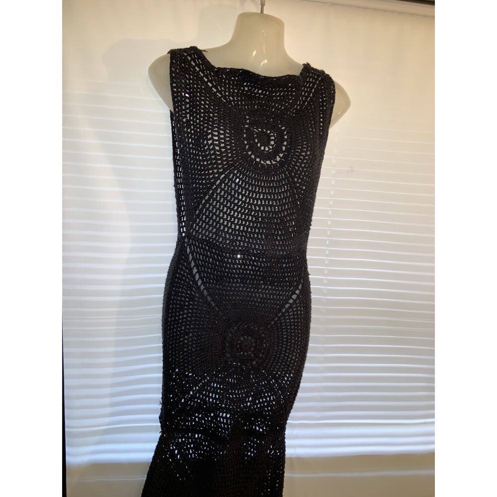 Frankies Bikinis Veronica Cover Up Black Crochet Knit Sleeveless Dress Large - Picture 2 of 9
